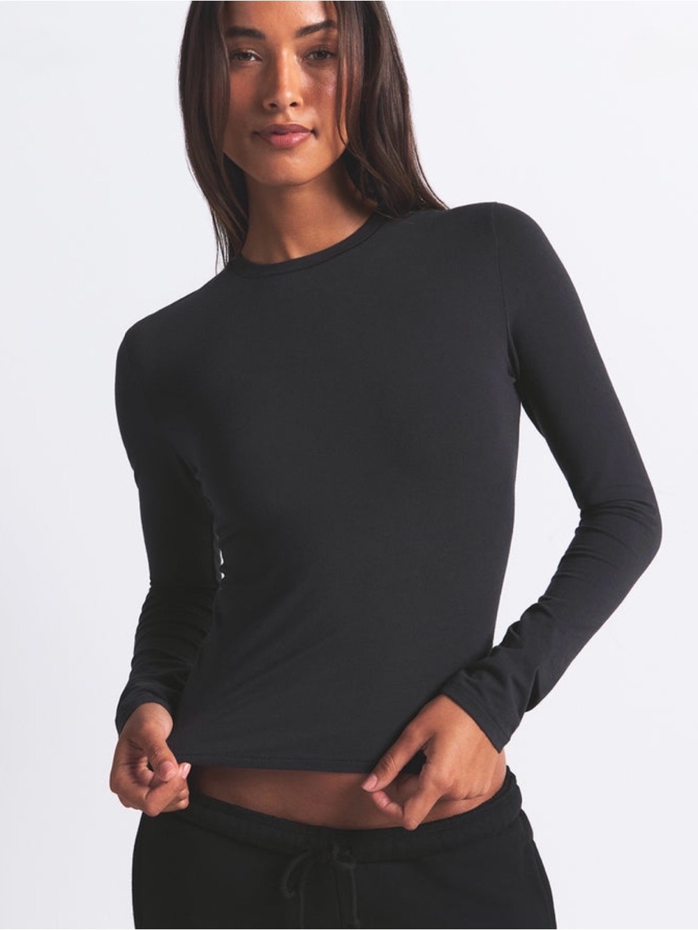 SKIMS COTTON JERSEY LONG SLEEVE T-SHIRT SOOT